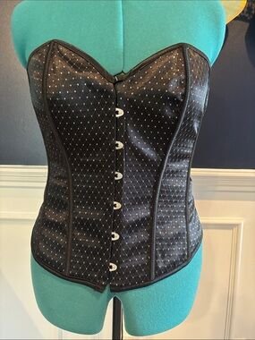 Bedroom Stories XL Black Sparkle Overbust Corset Lace Up Boned Bustier Top NWOT